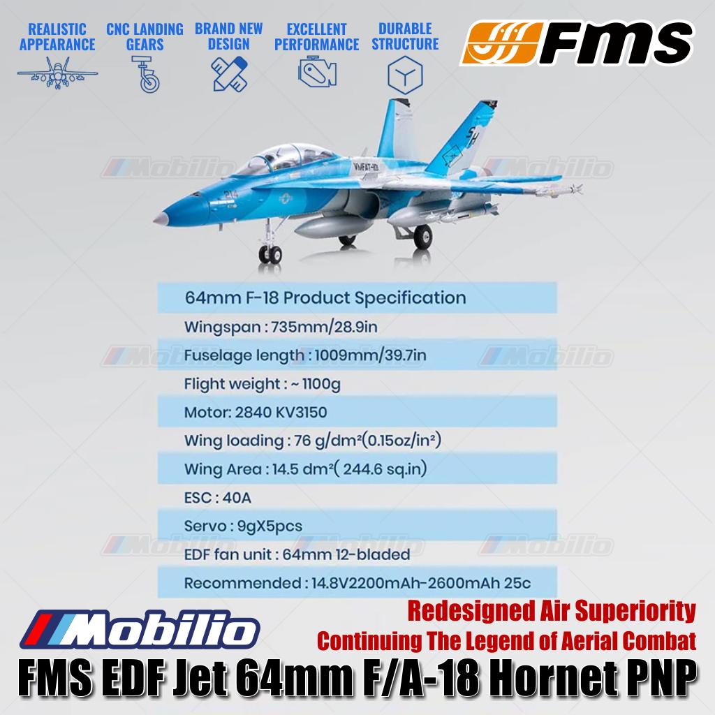 FMS EDF Jet 64mm F/A-18 Hornet PNP Desain Ulang Keunggulan Udara Melanjutkan Legenda Pertempuran Udara Pemodelan Aero