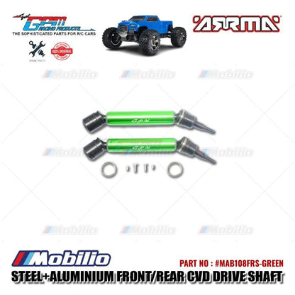 GPM Part #MAB108FRS Steel+Aluminium Front/Rear CVD Drive Shaft RC Upgrade Arrma Big Rock Vorteks Truck