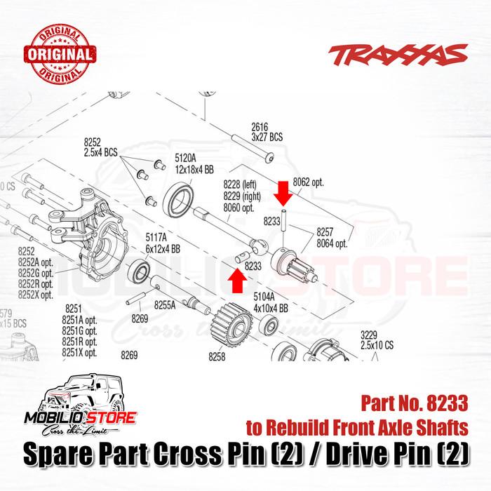 Traxxas Part #8233 Drive pin set includes cross pins (2) and drive pins (2) to rebuild a front axle for Front Axle Shafts Traxxas Part TRX4