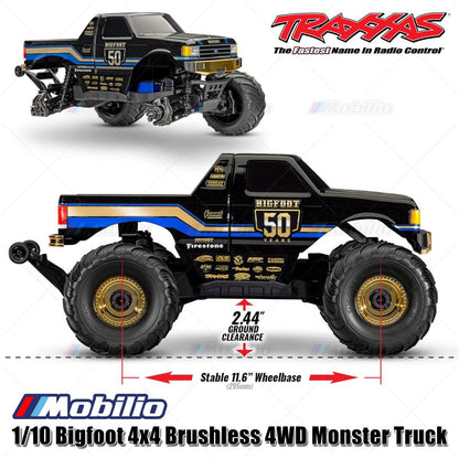 Traxxas 67134-1 1/10 Bigfoot 4x4 Brushless 4WD Monster Truck Edisi Terbatas Ulang Tahun ke-50 RTR EP dengan Sistem Radio TQ 2.4 GHz