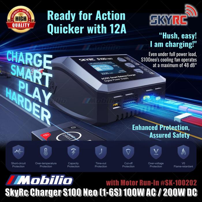 SkyRc Charger S100 Neo (1-6S) 100W AC / 200W DC dengan Motor Run-In #SK-100202 Baterai