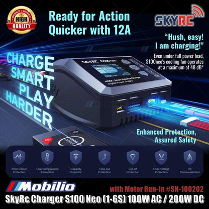 SkyRc Charger S100 Neo (1-6S) 100W AC / 200W DC dengan Motor Run-In #SK-100202 Baterai
