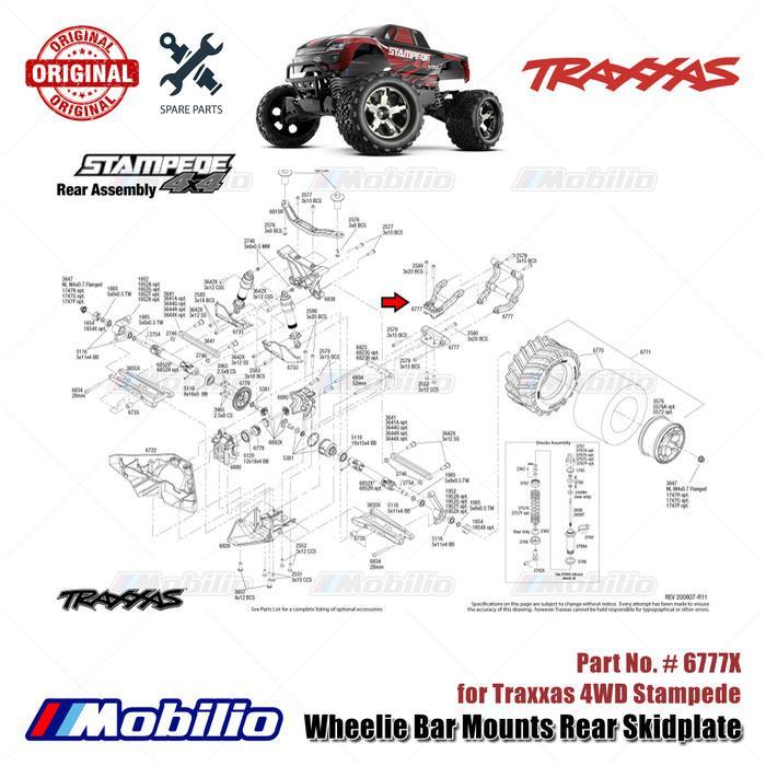 Traxxas Part #6777X Wheelie Bar Mounts Rear Skidplate for RC Stampede