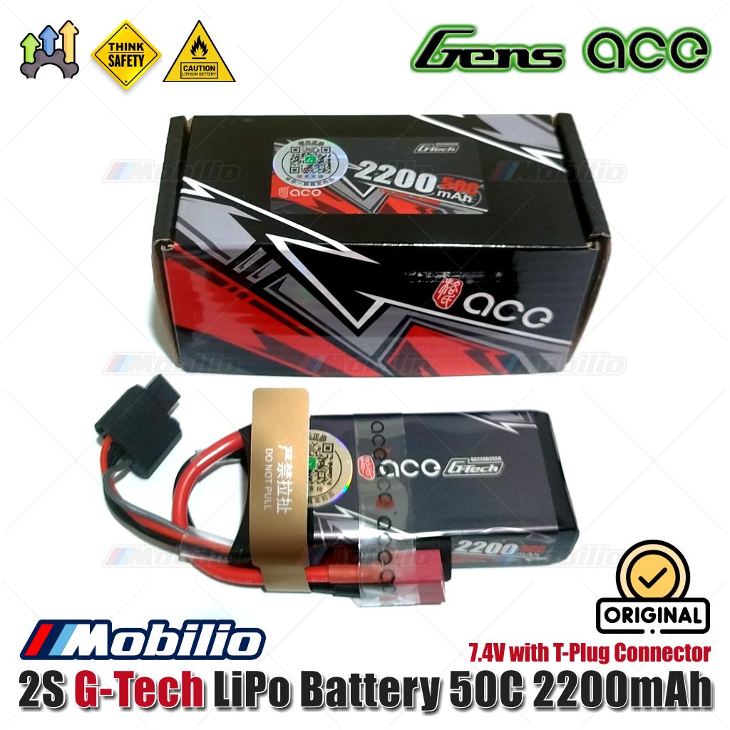 Baterai LiPo Gens Ace 2S G-Tech 7.4V 50C 2200mAh dengan T-Plug | Konektor XT30