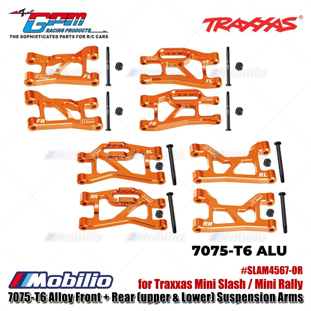 GPM Part #SLAM4567-OR 7075-T6 Alloy Front + Rear (upper & Lower) Suspension Arms for Traxxas Mini Slash / Mini Rally Upgrade