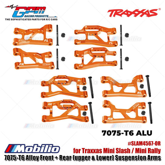 GPM Part #SLAM4567-OR 7075-T6 Alloy Front + Rear (upper & Lower) Suspension Arms for Traxxas Mini Slash / Mini Rally Upgrade