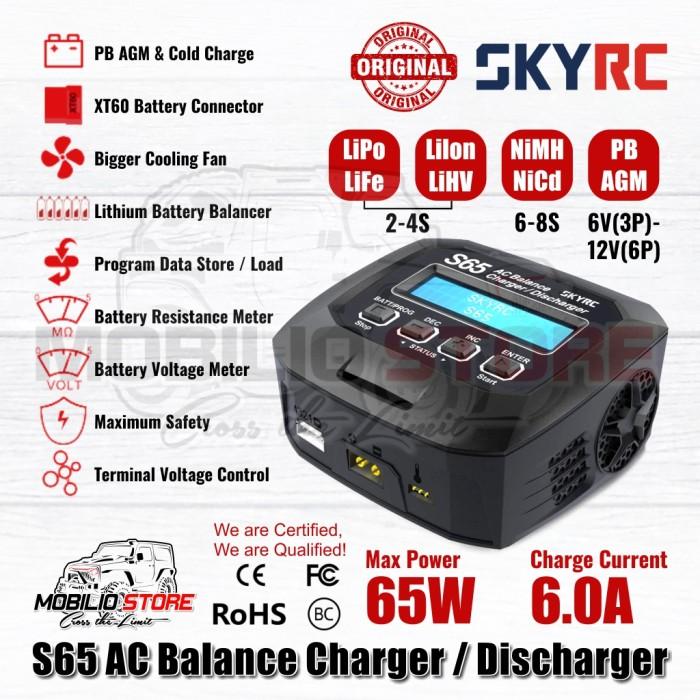 Pengisi Daya Penyeimbang AC SkyRC S65 Pengosong Daya 65W 6A Baterai LiPo 2-4S NiMh