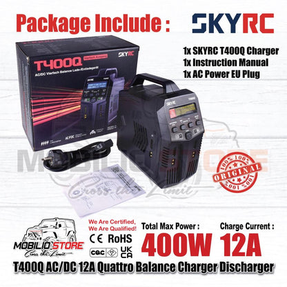 SKYRC T400Q AC/DC 4x100W 12A Pengisi Daya Penyeimbang Quattro Pengosong