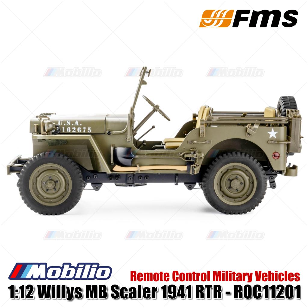 Mobil RC FMS 1/12 1941 MB Scaler Willys 2.4G 4WD RTR Crawler Truk Militer Kendaraan Offroad