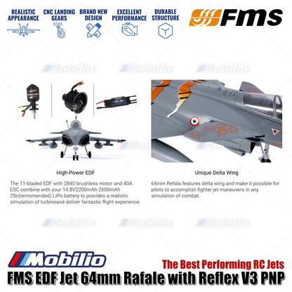 Jet FMS EDF 64mm Rafale dengan Reflex V3 PNP, Jet RC Berperforma Terbaik untuk Aero Modelling