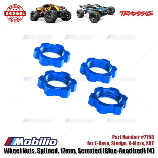 Traxxas Bagian #7758 Mur Roda Berpasak 17mm Bergerigi Anodisasi Biru 4 Pcs untuk E-Revo Sledge X-Maxx XRT
