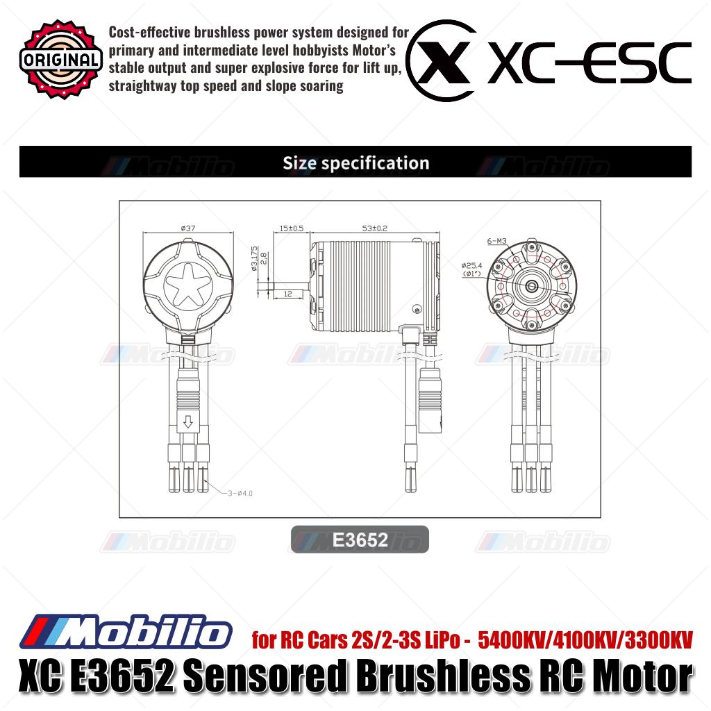 Motor RC Brushless Sensored XC-ESC E3652 2S/2-3S LiPo 5400KV/4100KV/3300KV untuk Mobil RC
