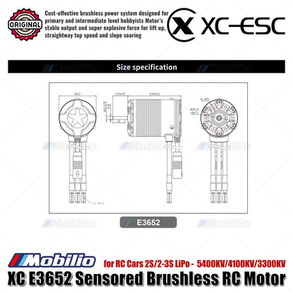 Motor RC Brushless Sensored XC-ESC E3652 2S/2-3S LiPo 5400KV/4100KV/3300KV untuk Mobil RC