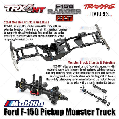 Traxxas 98044-1 TRX-4MT Ford F-150 Ranger XLT Pickup Monster Truck Bigfoot Skala 1/18 4X4 RTR Rakitan Lengkap Tahan Air TRX4MT Tanpa Klip