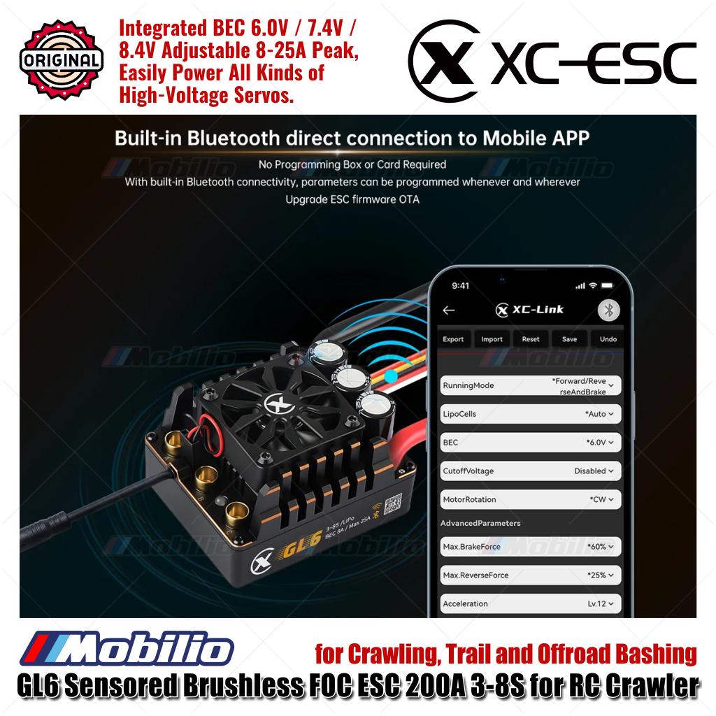 XC-ESC GL6 Sensored Brushless FOC ESC 200A 3-8S untuk RC Crawler Trail dan Offroad Bashing