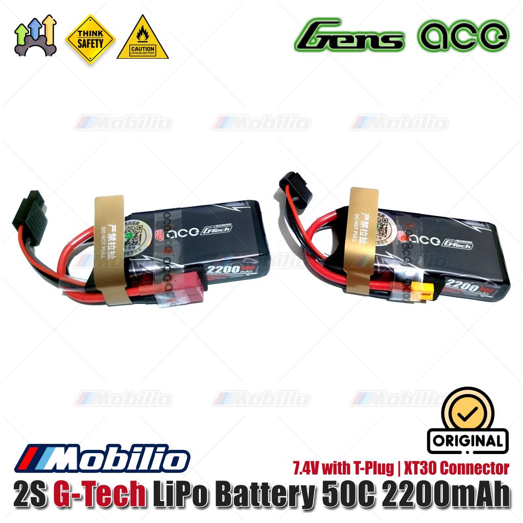 Baterai LiPo Gens Ace 2S G-Tech 7.4V 50C 2200mAh dengan T-Plug | Konektor XT30