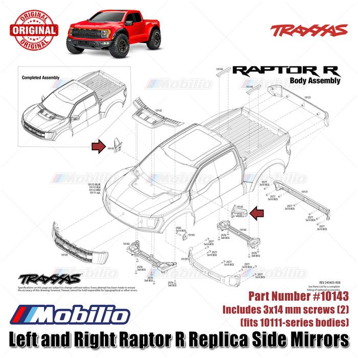 Traxxas Part #10143 Side Mirrors with Mirror Mounts Spion for RC Ford F-150 Raptor R 4X4