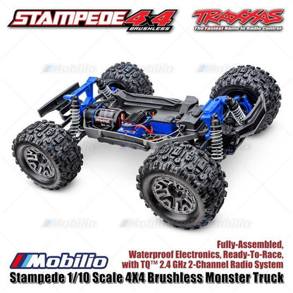 Traxxas 67154-4 Stampede BL-2S Truk Monster 4X4 Brushless Skala 1/10 Rakitan Lengkap Tahan Air RTR