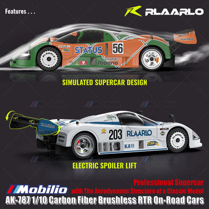 Rlaarlo AK-787 Mobil Supercar Profesional Serat Karbon Tanpa Sikat RTR 2.4GHz Mobil On-Road Kendali Jarak Jauh
