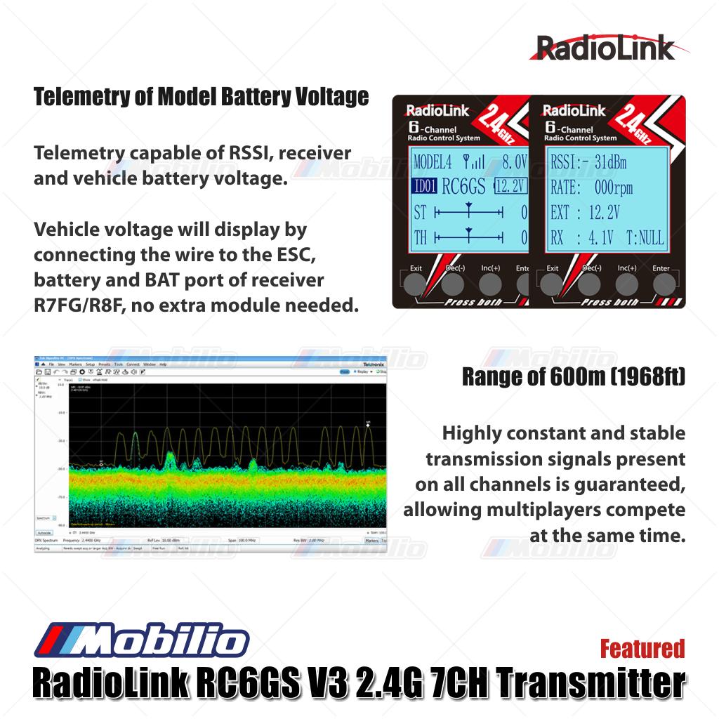 Radiolink RC6GS V3 7 Channels RC Transmitter and Receiver R7FG Fully Waterproof Available for Cars Crawler Truck Boats