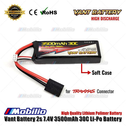 Baterai Vant 2s 7.4V 3500mAh 30C Li-Po Konektor TRX Kualitas Tinggi untuk Mobil RC Traxxas