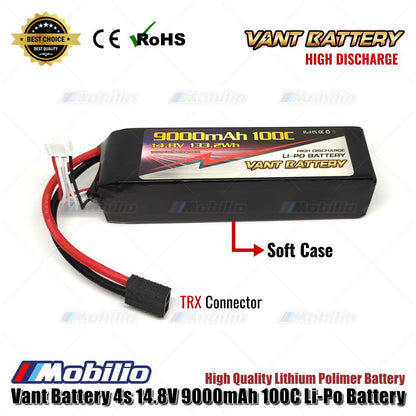 Baterai Lipo Polimer Lithium Vant Battery 14.8V 4S 9000mAh 100C Kotak Lunak RC