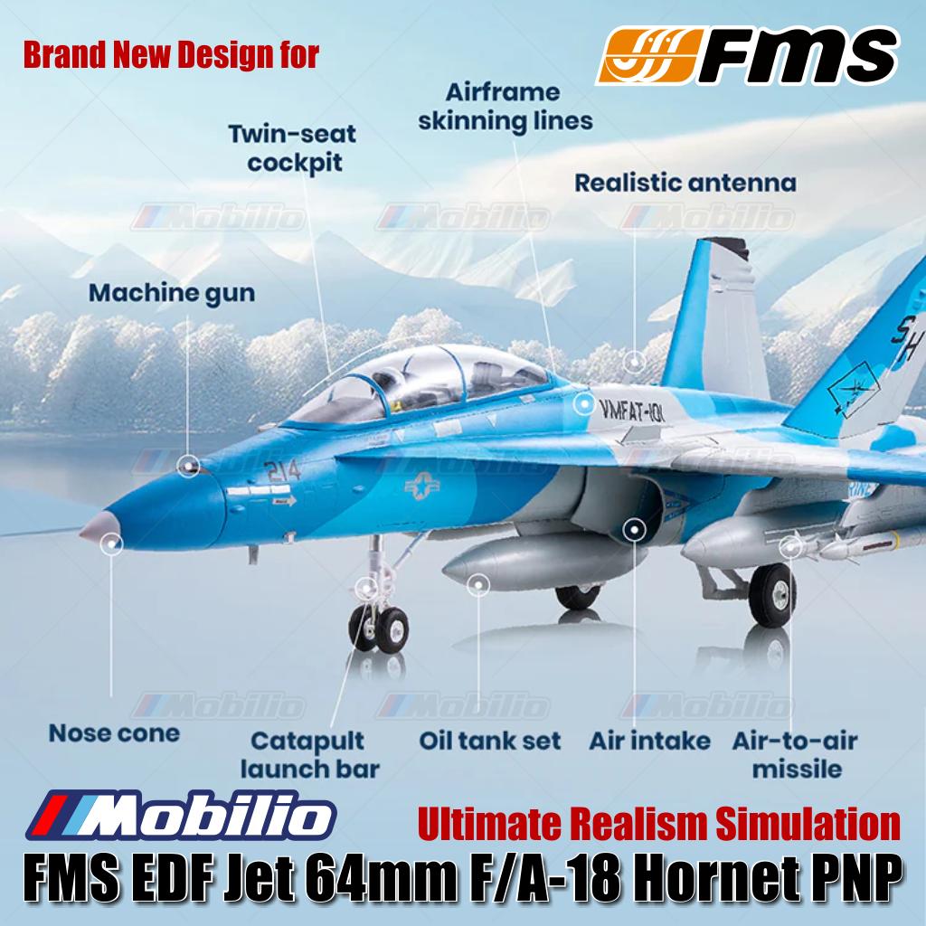 FMS EDF Jet 64mm F/A-18 Hornet PNP Desain Ulang Keunggulan Udara Melanjutkan Legenda Pertempuran Udara Pemodelan Aero