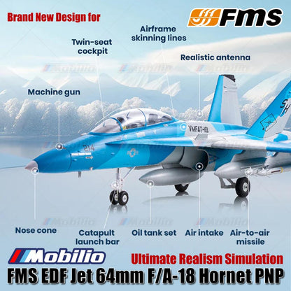 FMS EDF Jet 64mm F/A-18 Hornet PNP Desain Ulang Keunggulan Udara Melanjutkan Legenda Pertempuran Udara Pemodelan Aero