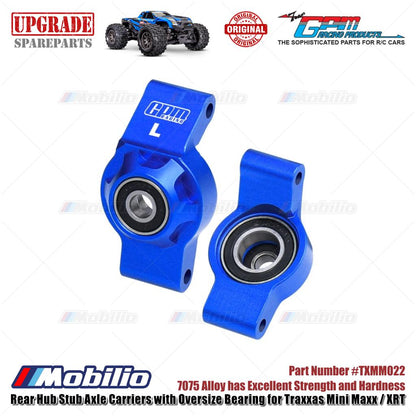 GPM Part #TXMM022 7075 Alloy Rear Hub Stub Axle Carriers with Oversize Bearing for Traxxas Mini Maxx / Mini XRT