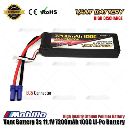 Baterai LiPo Polimer Lithium Vant Battery 11.1V 3S 7200mAh 100C Kotak Lunak RC