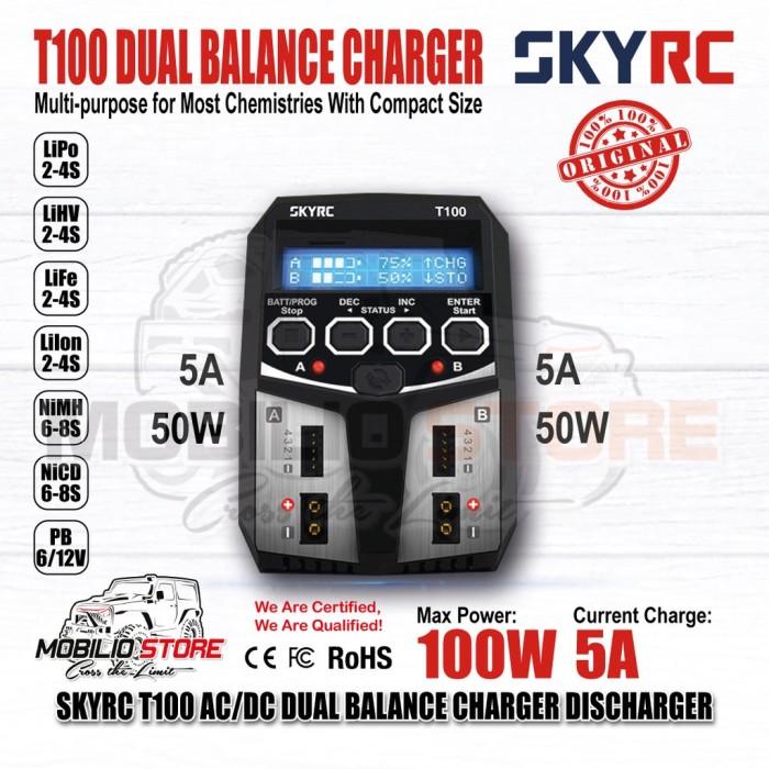 SKYRC T100 5A 2x50W AC/DC Pengisi Daya Penyeimbang Ganda Pengosong Baterai