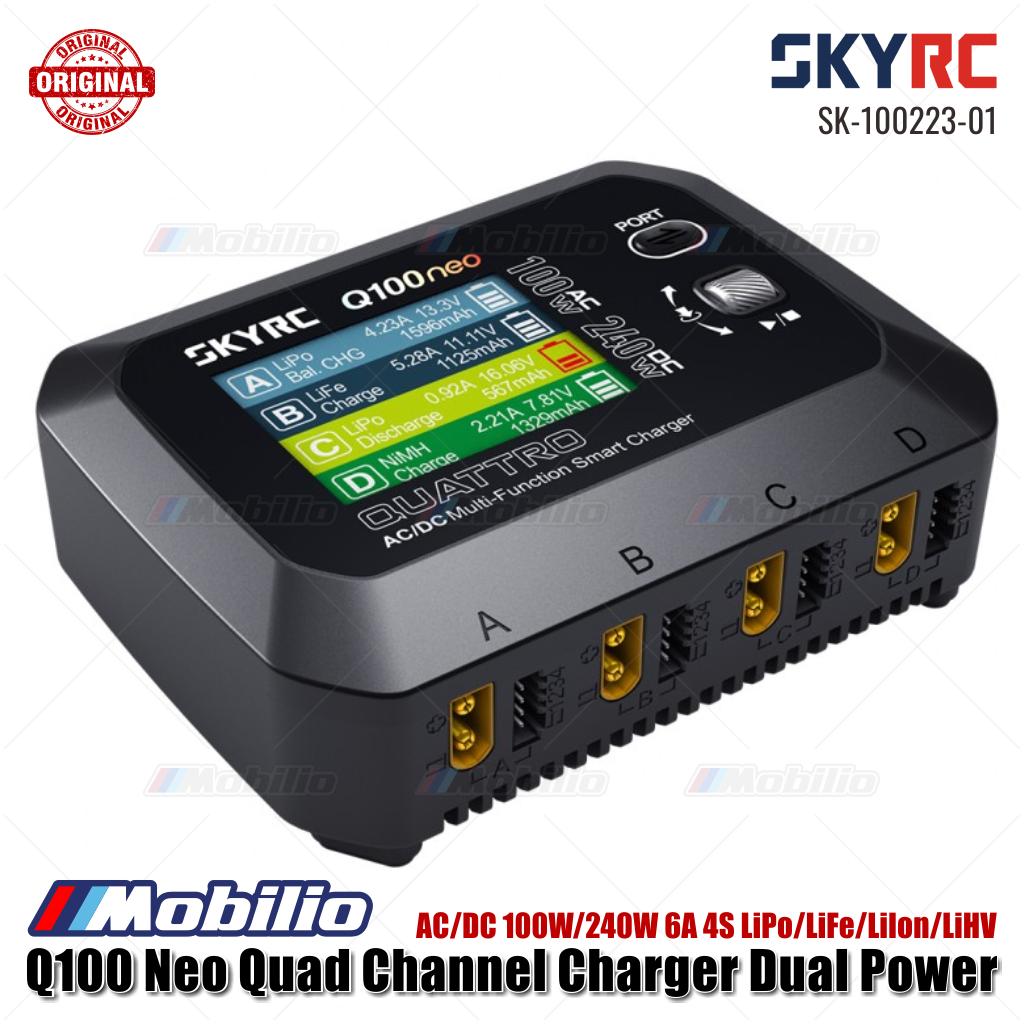 SKYRC #SK-100223-01 Pengisi Daya Empat Saluran Q100 Neo Daya Ganda AC/DC 100W/240W 6A 4S LiPo/LiFe/LiIon/LiHV