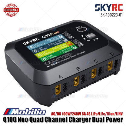 SKYRC #SK-100223-01 Pengisi Daya Empat Saluran Q100 Neo Daya Ganda AC/DC 100W/240W 6A 4S LiPo/LiFe/LiIon/LiHV