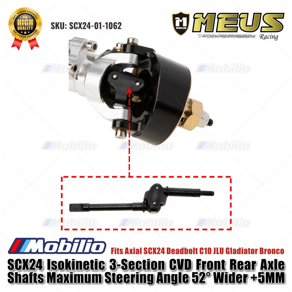 MEUS Racing SCX24 Poros Gandar Depan Belakang CVD Isokinetik 3 Bagian Sudut Kemudi Maksimal 52° Lebih Lebar +5MM Cocok untuk Axial SCX24 Deadbolt C10 JLU Gladiator Bronco