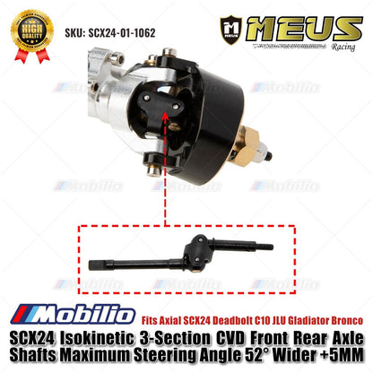 MEUS Racing SCX24 Poros Gandar Depan Belakang CVD Isokinetik 3 Bagian Sudut Kemudi Maksimal 52° Lebih Lebar +5MM Cocok untuk Axial SCX24 Deadbolt C10 JLU Gladiator Bronco