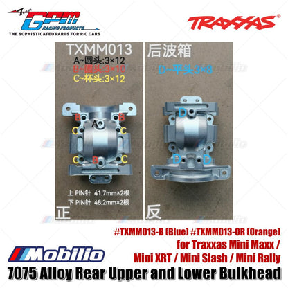 GPM Part #TXMM013 7075 Alloy Rear Upper and Lower Bulkhead for Traxxas Mini Maxx / Mini XRT / Mini Slash / Mini Rally Upgrade