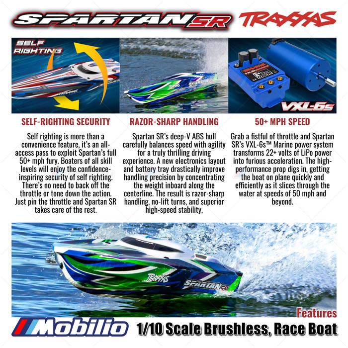 Traxxas 103076-4 Spartan SR Perahu Balap Brushless Skala 1/10 RC Tahan Air Elektronik Siap Balap