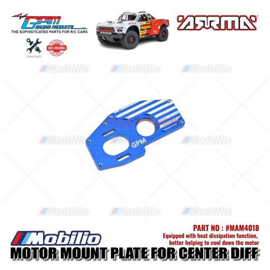 GPM Part #MAM4018 Aluminum Motor Mount Plate Center Differential Larger Inner Bearings Arrma 1/8 Mojave 4X4 4S BLX Desert Truck    Remote Control