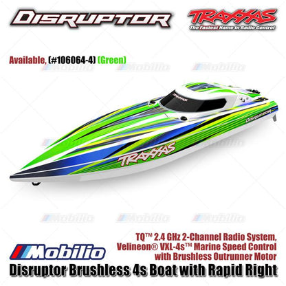 Traxxas 106064-4 Disruptor Brushless 4s Boat dengan Rapid Right Motor Outrunner Brushless RTR Kontrol Jarak Jauh untuk Air - Control