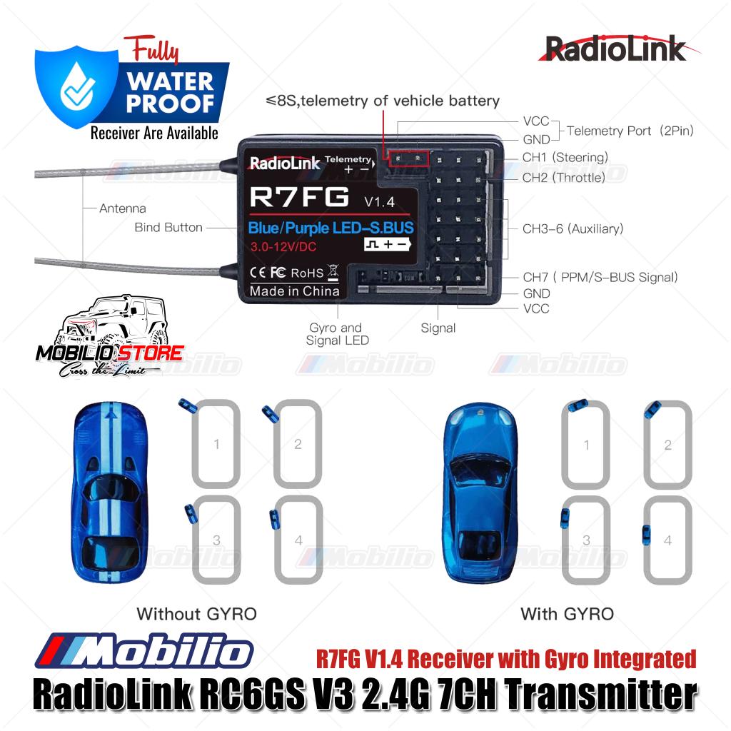 Radiolink RC6GS V3 7 Channels RC Transmitter and Receiver R7FG Fully Waterproof Available for Cars Crawler Truck Boats