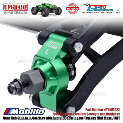 GPM Part #TXMM022 7075 Alloy Rear Hub Stub Axle Carriers with Oversize Bearing for Traxxas Mini Maxx / Mini XRT