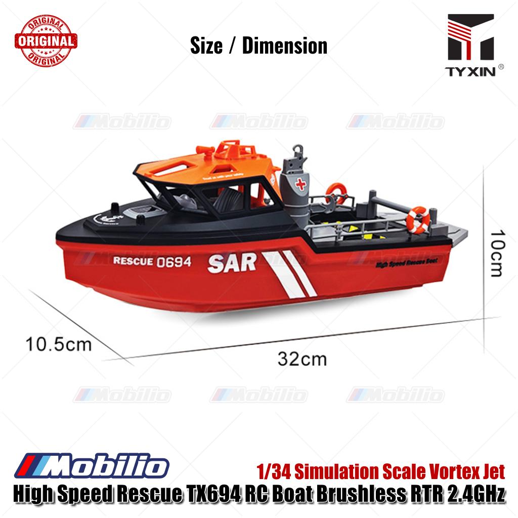 Perahu RC Penyelamat Berkecepatan Tinggi TX694 Brushless RTR 2.4GHz Skala Simulasi 1/34 Jet Vortex