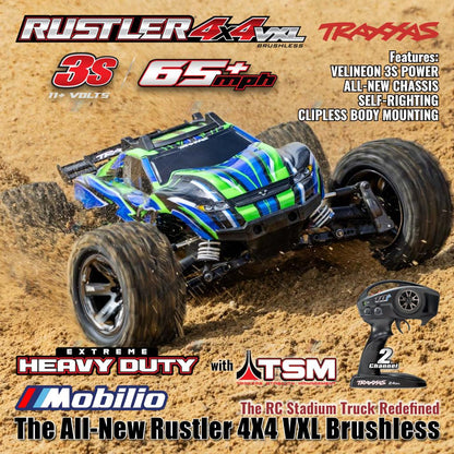 Traxxas 67376-4 Rustler 4X4 VXL Brushless HD Skala 1/10 Truk 4x4 Tahan Air RTR