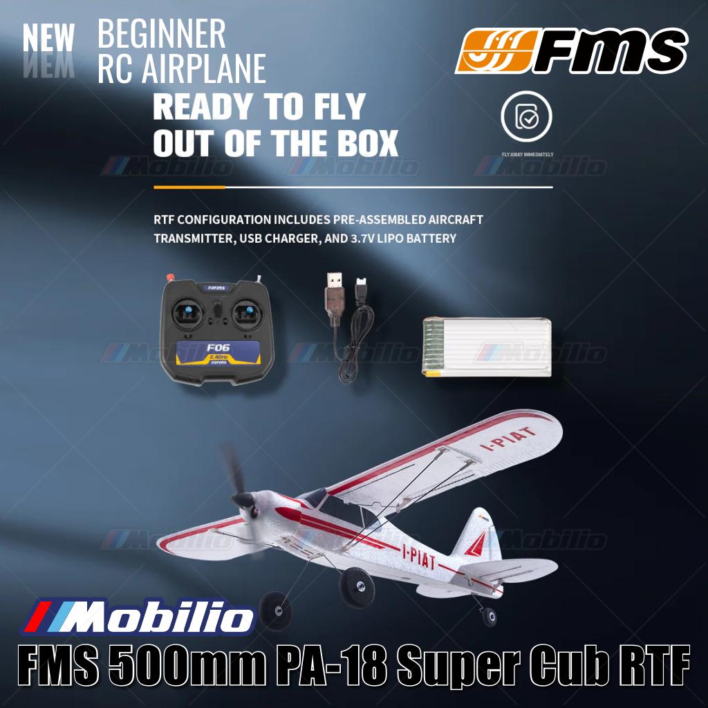 Pesawat RC Mikro FMS 500mm PA-18 Super Cub RTF Mudah Diterbangkan untuk Pemula
