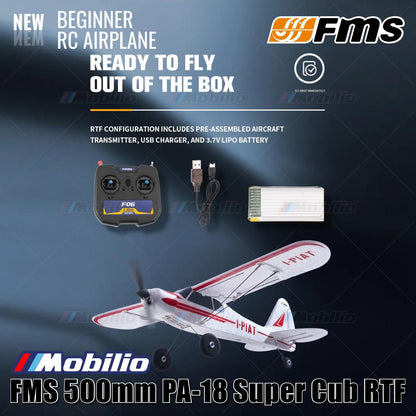 Pesawat RC Mikro FMS 500mm PA-18 Super Cub RTF Mudah Diterbangkan untuk Pemula