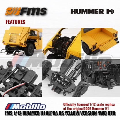FMS Hummer H1 Alpha RS 1/12 Versi RTR Tenaga Listrik dengan Pemancar 2.4Ghz RC Crawler Petualangan