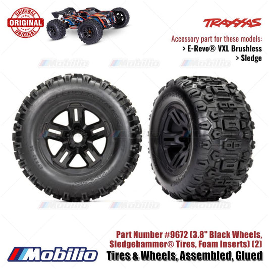 Traxxas Part #9672 Tires & Wheels Assembled Glued Black Sledgehammer Tire RC Sledge 1/8 Scale Off-Road