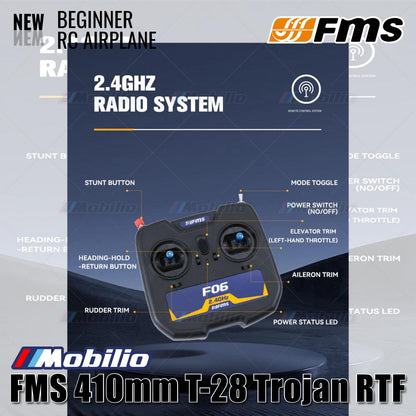 Pesawat RC Mikro FMS 410mm T-28 Trojan RTF Mudah Diterbangkan untuk Pemula