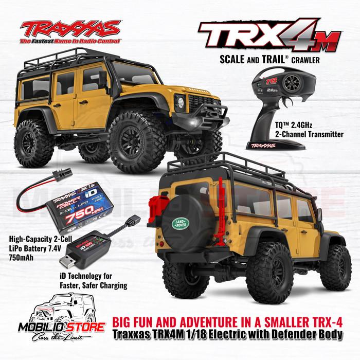 Traxxas 97054-1 TRX-4M 1/18 Mini Crawler Elektrik dengan Bodi Land Rover Defender Tanpa Klip