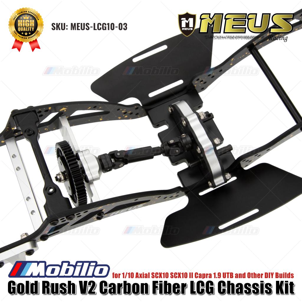 MEUS Racing Gold Rush V2 Carbon Fiber LCG Chassis Kit MEUS-LCG10-03 untuk 1/10 Axial SCX10 SCX10 II Capra 1.9 UTB dan Rakitan DIY Lainnya